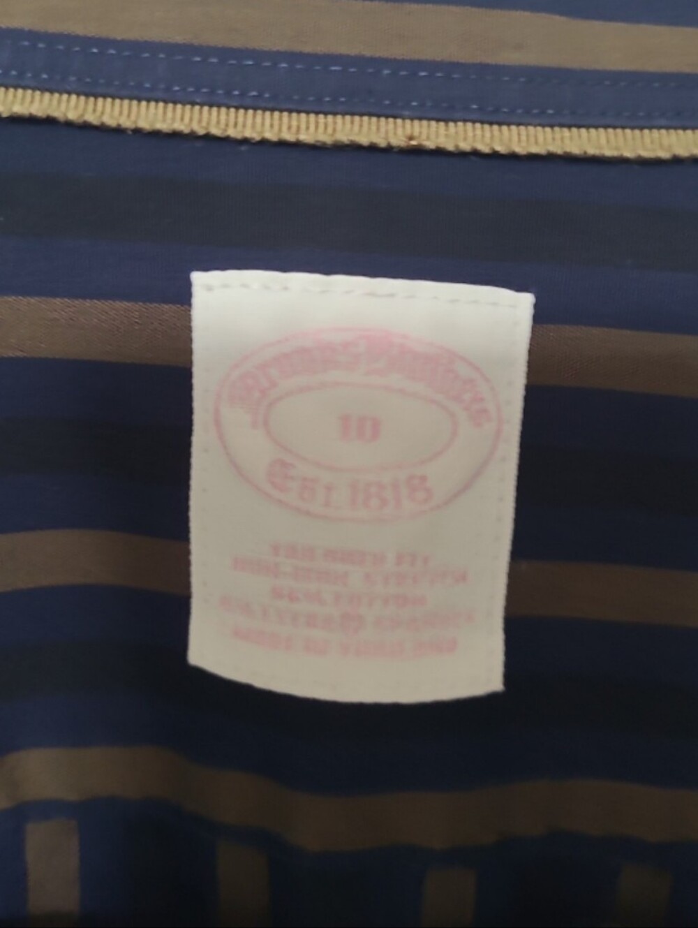 Womens Brooks Brothers Tailored Fit Navy Button-Down Shirt with Brown Stripes 10 - Picture 4 of 5
